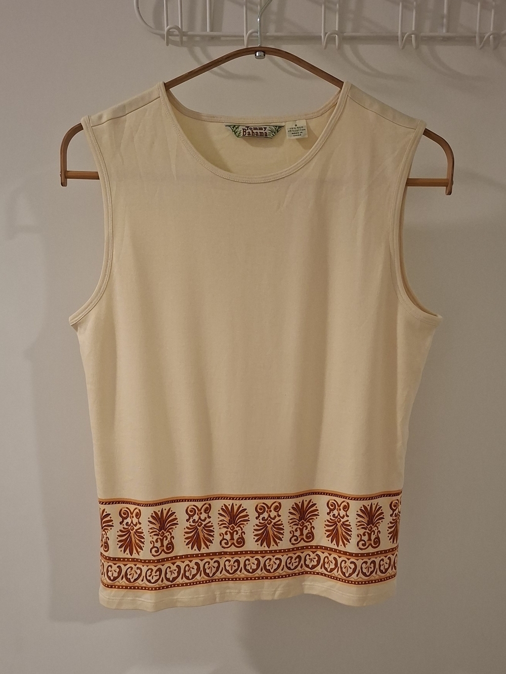 Vintage Tommy Bahama Butter Yellow Tropical Print Silk/Cotton Tank (Size S)